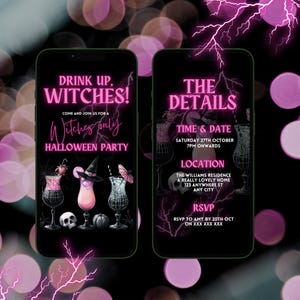 Digital Halloween Party Invitation For Her, Electronic Women's Hot Pink Spooky Party Invite, Halloween Girl's Night In Evite For Smart Phone