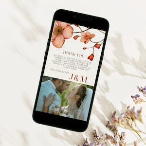 Digitale Hochzeits-Dankeskarte, elektronische Hochzeits-Dankeschön-E-Karte, bearbeitbare Wildblumen-Dankeschön-E-Card für Mobilgeräte, Vorlage zum sofortigen Download