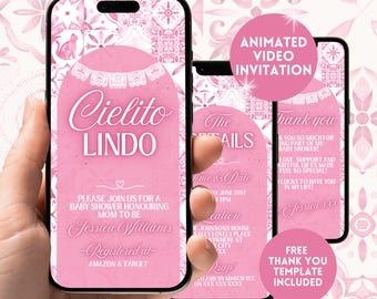 Cielito Lindo Baby Shower Invitation, Animated Mexican Talavera Video Invite, Digital Baby Shower Papel Picado Party Evite, Canva Template