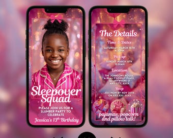 Slumber Party Birthday Invitation, Animated Girls Sleepover Pink Invite With Music, Pajama Party Digital Video Evite, Teen Tween Celebration