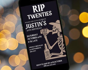 RIP 20s Party Invite, RIP Twenties Party Invitation, 30th E-Invite, Death to Youth Digital 30th Birthday Invitation, 30th Birthday Goth
