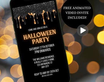 Digital Halloween Party Invitation For Adults, Electronic Spooky Party Invite, Modern Halloween Evite For Mobile, Instant Download Template