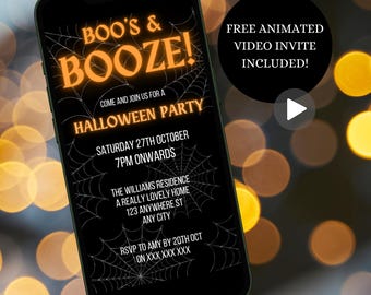 Digital Halloween Party Invitation For Adults, Electronic Spooky Party Invite, Modern Halloween Evite For Mobile, Instant Download Template