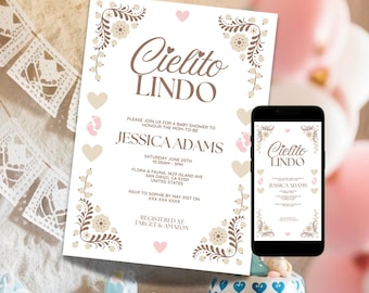 Cielito Lindo Baby Shower Invitation, Editable Mexican Neutral Talavera Invite,Cielito Lindo Shower,Papel Picado Party Invite Canva Template