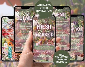 Fresh Off The Market Bridal Shower Invitation, Digital Farmers Market Bridal Shower Brunch Invite, Shes Off The Market Invite Canva Template