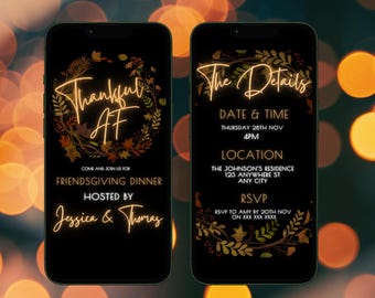 Digital Friendsgiving Dinner Invitation For Her Or Him, Modern Thanksgiving Party Invite, Electronic Instant Download Mobile Phone E-invite