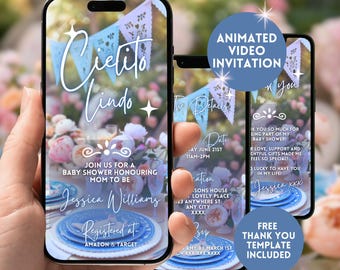 Cielito Lindo Baby Shower Invitation, Animated Mexican Talavera Video Invite, Digital Baby Shower Papel Picado Party Evite, Canva Template