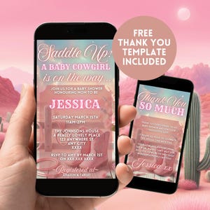 Digital Cowgirl Baby Shower Invitation, Electronic A Little Cowgirl Western Baby Shower Invite, Editable Rodeo Animated Video Canva Template