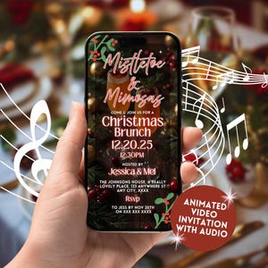 Christmas Brunch Invitation, Animated Girls Party Mimosa Friendsmas Holiday Invite Template, Digital Womens Pink Christmas Eve Brunch Invite