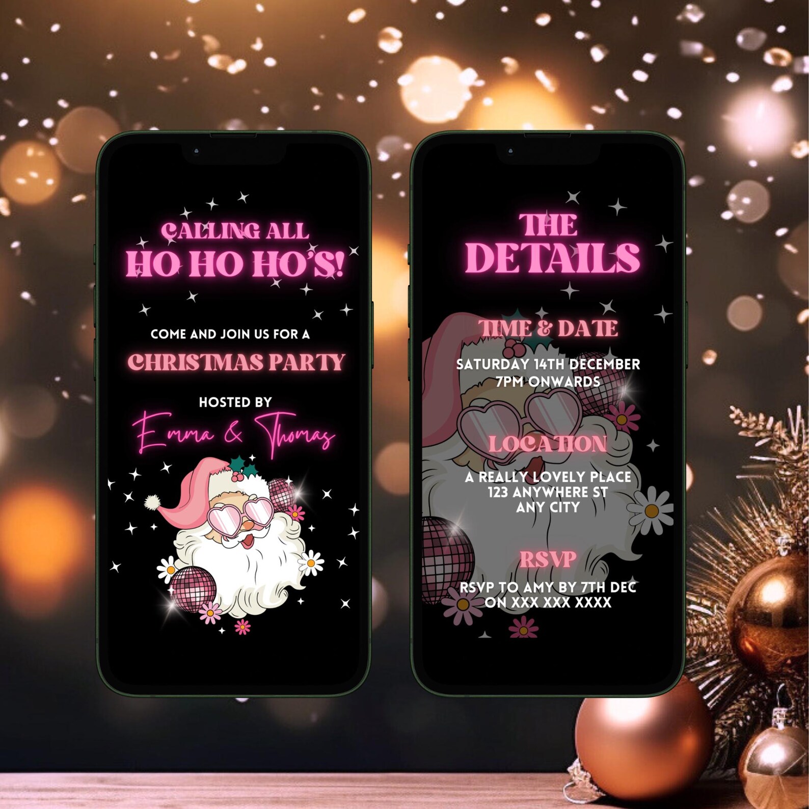 Digital Christmas Party Invitation for Her, Electronic Black and Hot ...