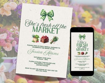 Fresh Off The Market Bridal Shower Invitation, Digital Farmers Market Bridal Shower Brunch Invite, Shes Off The Market Invite Canva Template