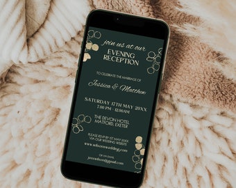 Digital Evening Wedding Reception Invitation, Eucalyptus Electronic Invite, Editable Phone Wedding Party E-Invite Template,Instant Download