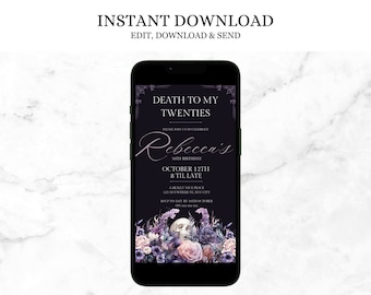 Death to my 20s Invite, Gothic 30th Birthday Invitation, Editable Template, Funeral 30th Birthday, Black 30th Birthday Invite, Digital