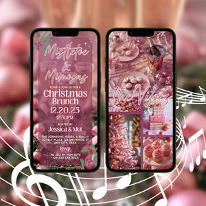 Christmas Brunch Party Invitation, Animated Girls Mimosa Friendsmas Holiday Invite Template,Digital Womens Pink Christmas Eve Brunch Invite