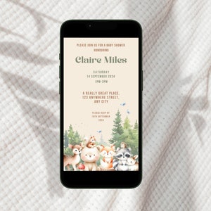 Digital Baby Shower Invitation, Electronic Boho Woodland E-Invite For Baby Shower, Eco-Friendly Smartphone Evite Template, Instant Download