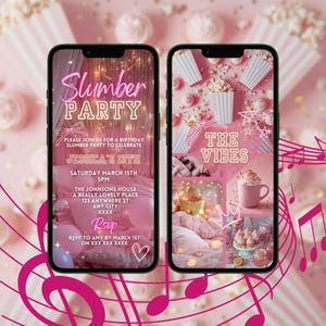 Slumber Party Birthday Invitation, Animated Girls Sleepover Pink Invite With Music, Pajama Party Digital Video Evite, Teen Tween Celebration