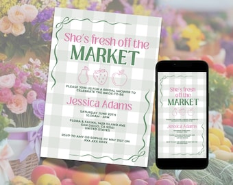 Fresh Off The Market Bridal Shower Invitation, Digital Farmers Market Bridal Shower Brunch Invite, Shes Off The Market Invite Canva Template