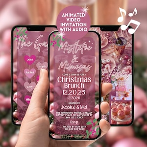 Christmas Brunch Party Invitation, Animated Girls Mimosa Friendsmas Holiday Invite Template,Digital Womens Pink Christmas Eve Brunch Invite