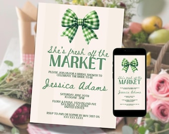 Fresh Off The Market Bridal Shower Invitation, Digital Farmers Market Bridal Shower Brunch Invite, Shes Off The Market Invite Canva Template
