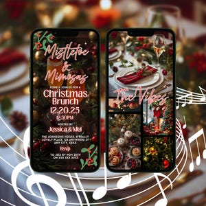 Christmas Brunch Invitation, Animated Girls Party Mimosa Friendsmas Holiday Invite Template, Digital Womens Pink Christmas Eve Brunch Invite