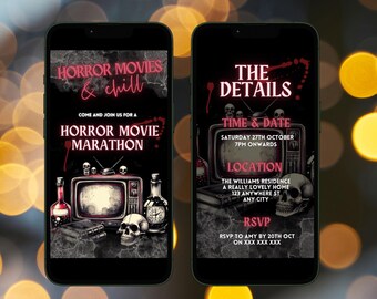 Digital Halloween Horror Movie Night Invitation For Him or Her, Retro Electronic Spooky Party Invite, Halloween Night In Evite For Mobile