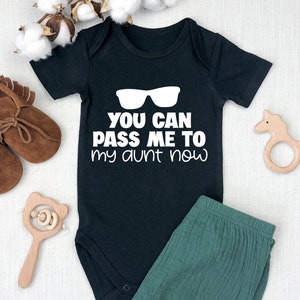 Pass Me To My Aunt Now Baby Onesie | Baby Aunt Onesie | Aunty Gift | Auntie Baby Announcement | Personalised Baby Bodysuit | Baby Shower Gif