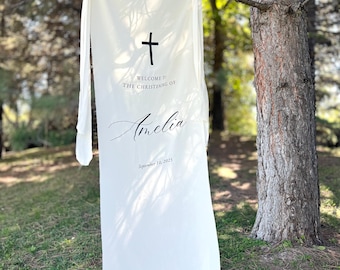 Placa de tecido personalizada para batismo, decoração personalizada para celebração da Primeira Comunhão, placa de boas-vindas para a Primeira Comunhão.