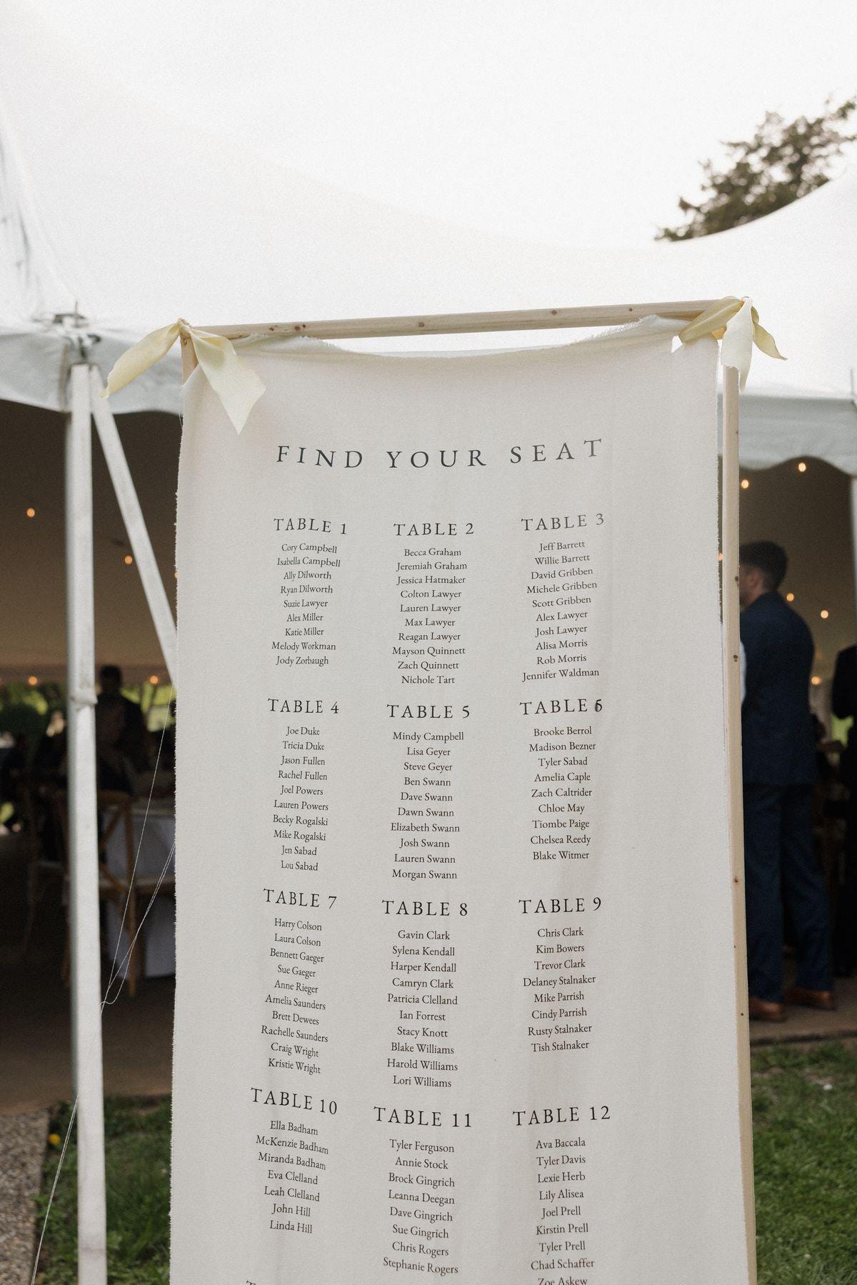 Fabric Wedding Table Plan, Linen Fabric Wedding Seating Chart ...