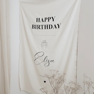 Cartello di compleanno in tessuto, banner di compleanno personalizzato, arte della parete Boho di compleanno, banner di compleanno in cotone, bandiera personalizzata con nome di compleanno, cartello in tessuto