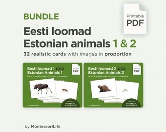 EESTI LOOMAD Estonian Animals (bundle), 32 Large Cards with Real Images & Proportions, Montessori toddler, Nomenclature Cards, pdf printable