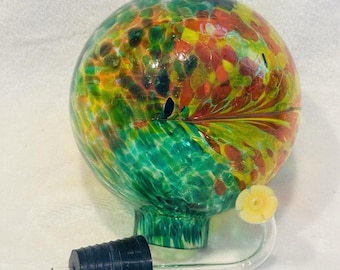 Mangiatoia per colibrì a forma di globo in vetro soffiato a mano, rossa, blu e gialla, per uccelli da giardino, stile retrò