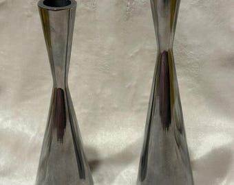 Portacandele affusolati Ikea, stile danese MCM, 7" e 9", set da 2, colore argento.