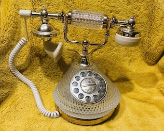 Telefone de cristal estilo francês da Columbia Telecommunication, vintage, glamour de Hollywood dos anos 70.