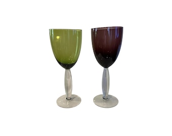 Noritake set med 2 juvelfärgade vin- och vattenglas – gröna och lila