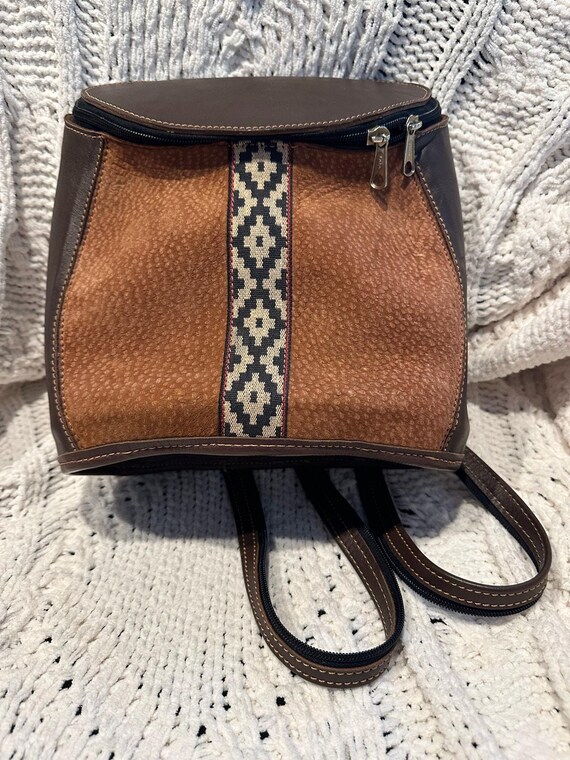 Vintage Leather Backpack Shoulder Bag Rucksack Convertible  display picture 3