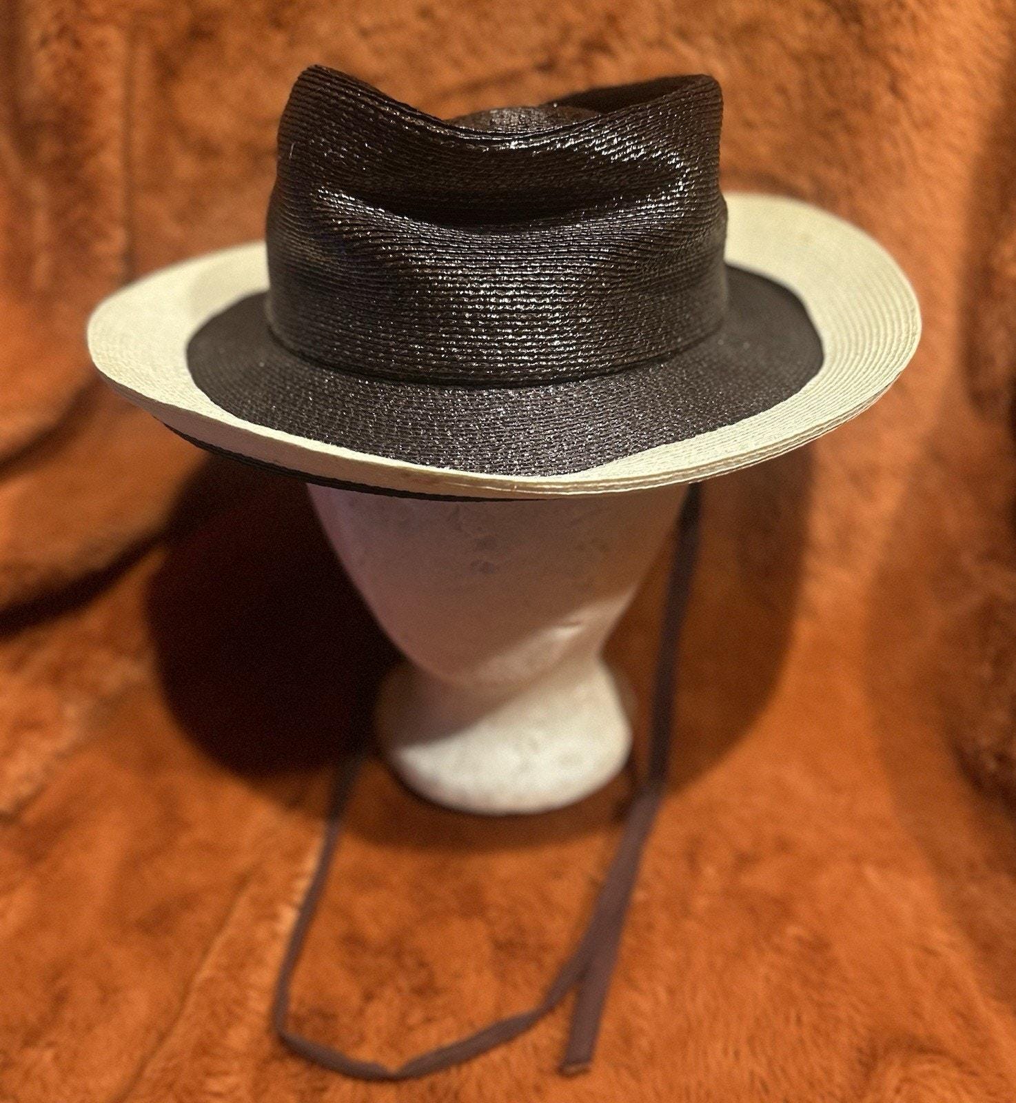VINTAGE ADOLFO II BLACK WIDE BRIM LINEN HAT WITH STRIPED BOW Vintage Adolfo Hats - Etsy main image 4