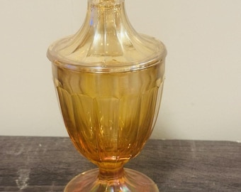 Vintage Indiana Glass Marigold Footed Covered Kompott / Candy Dish Karneval Glas