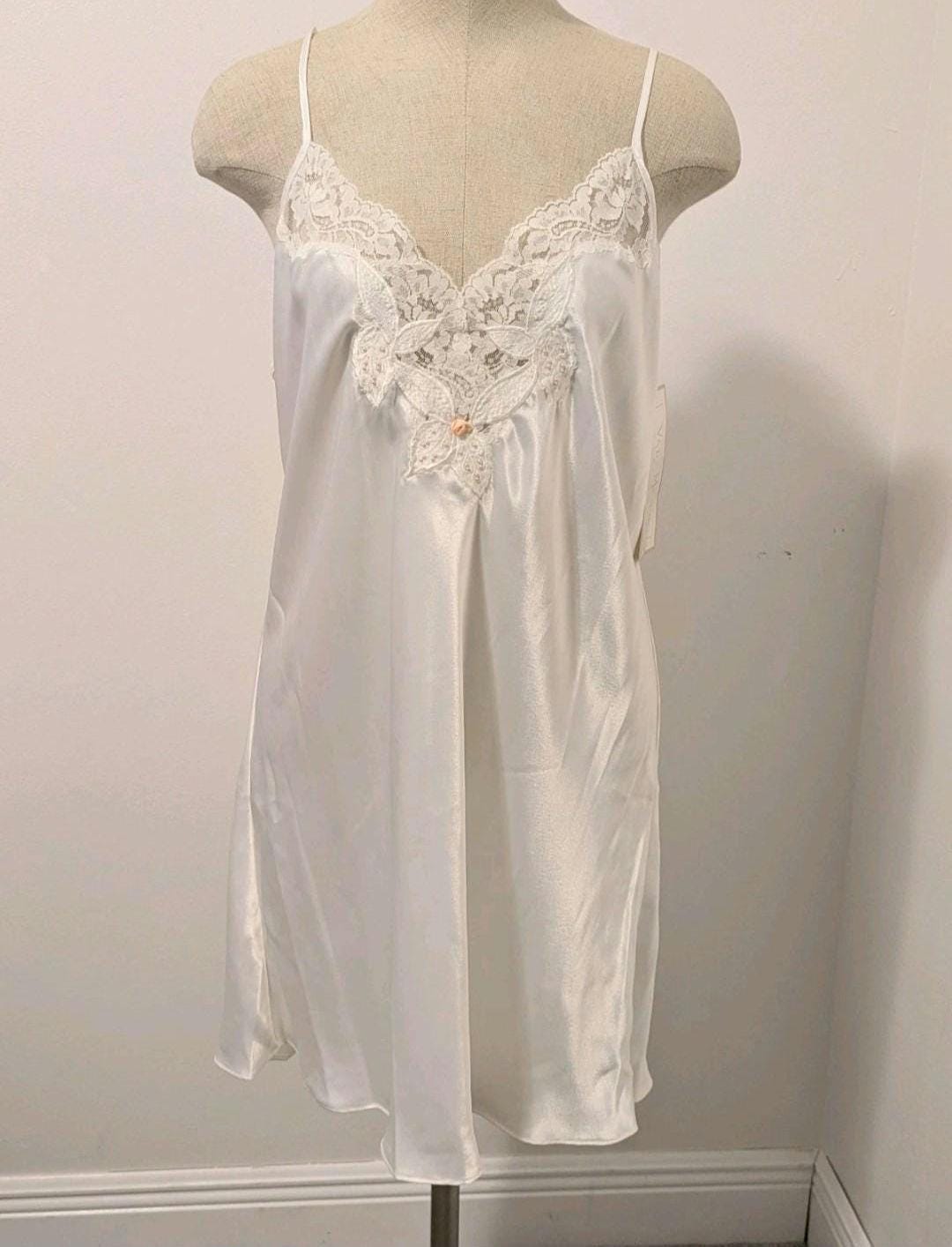 chinese dress ladies 1930's White Satin Slip Dress with Lace  Eveliina Vintage