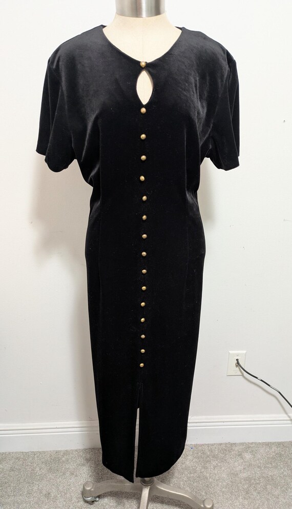 black midi dress gold buttons Unbranded Vintage Velvet |Gold Buttons| Front Keyhole|Back-tie Feminine Whimsigoth Vampy Dark Romantic Retro Item:Tutu-Shirt-Hairbow