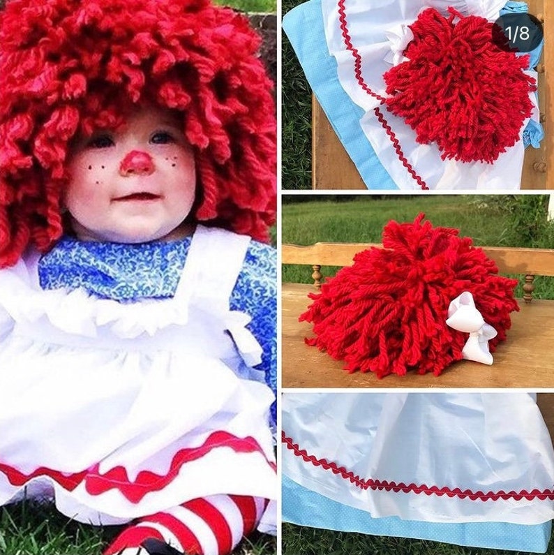 Raggedy Ann Baby/toddler/girls Costume With Dress Apron Wig Etsy