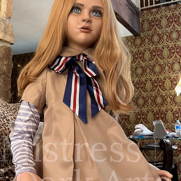 Life size M3GAN Doll 1:1 scale 4ft 2in. Film quality, full posable ball joint body life like poses (no wires!). Designer Megan Doll