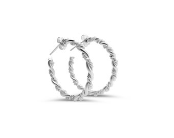 Mother's Day, Small Silver Hoop Earrings, Silver Hoop Earrings, Silver Earrings, Silver Twisted Hoop Earrings, Sterling Silver Earrings