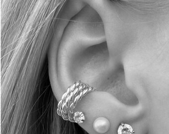 Silver Ear Cuffs Set of 3, Ear Cuffs, Sterling Silver Ear Cuffs, Silver Ear Cuff Twisted, Ear Cuffs No Piercing, Set of 3 Ear Cuffs