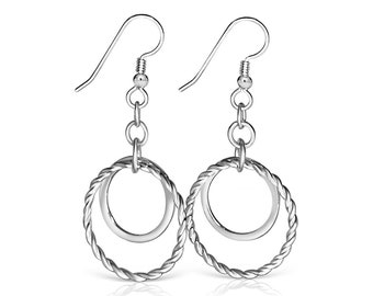 Silver Earrings, Silver Hoop Earrings, Silver Dangly Earrings, Gift for Her, Sterling Silver Earrings