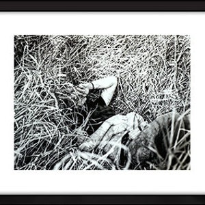 Young woman lying in a field of tall grass - black and white photography print- available framed or photo only.