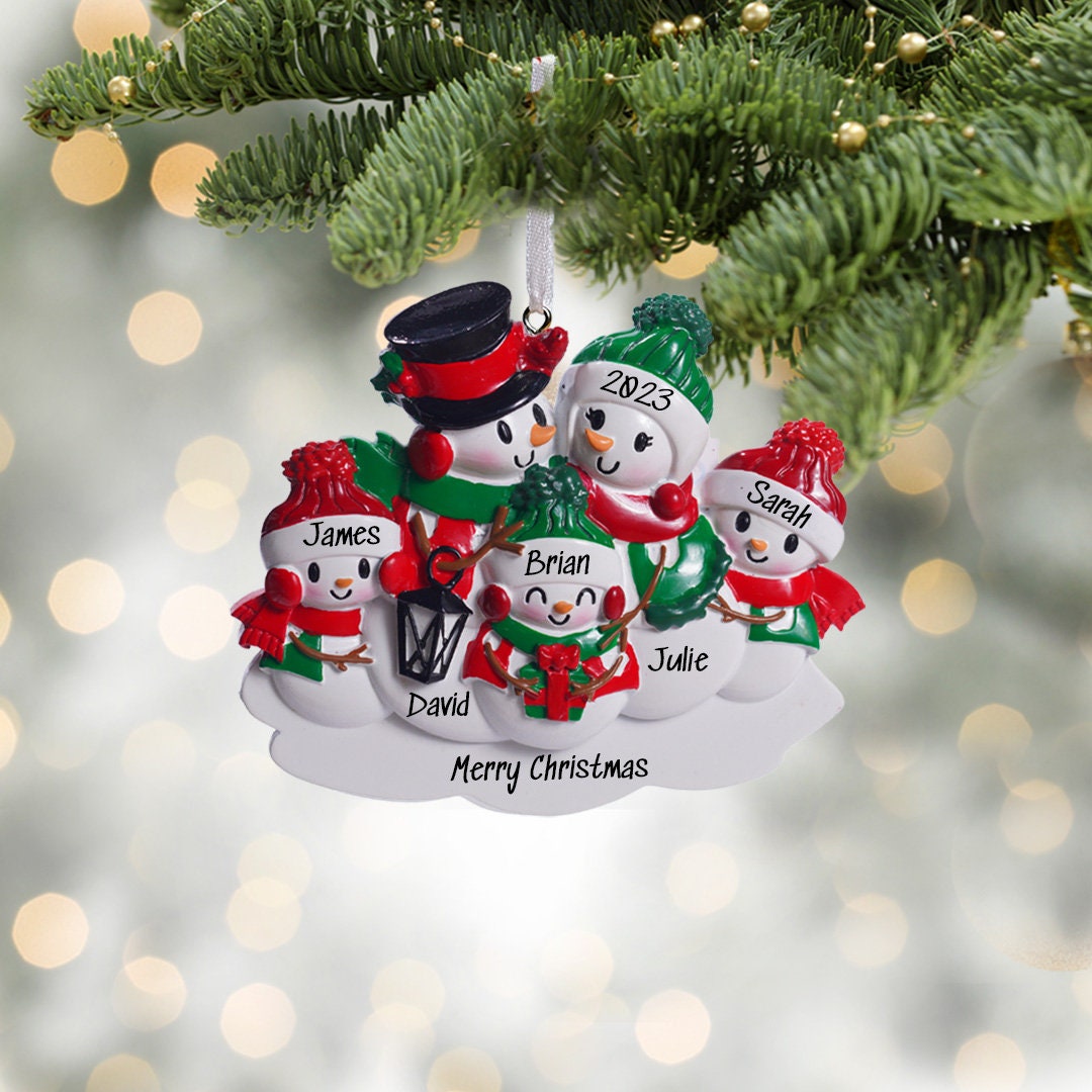 Personalized Snowman Family Ornament – Family of Six Christmas Ornament ...