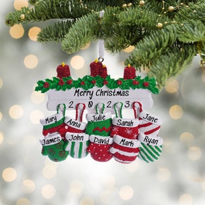 Personalized Stockings Family Ornament – Family of Eight Ornament 2025 with Names – Customized Ornament  Holiday Gift for Large Families