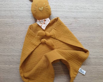 Organic Cotton Bunny Comforter in Mustard | Personalised Baby Blanky | Baby Comforter | Baby Muslin | Organic Cotton | Comfort Blanket