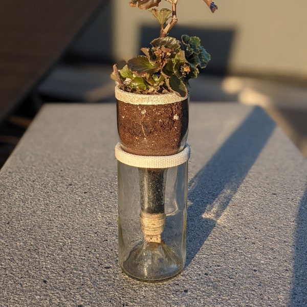 Wine Bottle Self-Watering Planter -- Upcycled Glass