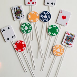 Casino themed cake toppers playing cards, chips (sent from UK)